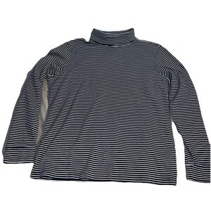 L.L. Bean Women's Large Turtleneck Cotton Navy Blue White Stripe